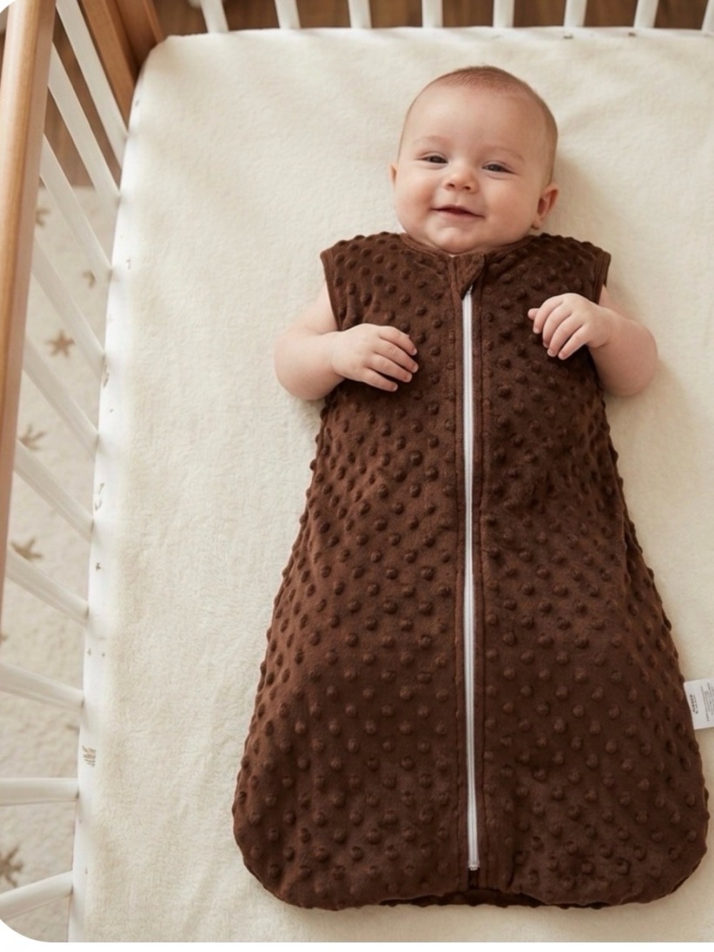 Fiemol plush 3D dot textured brown baby sleep sack